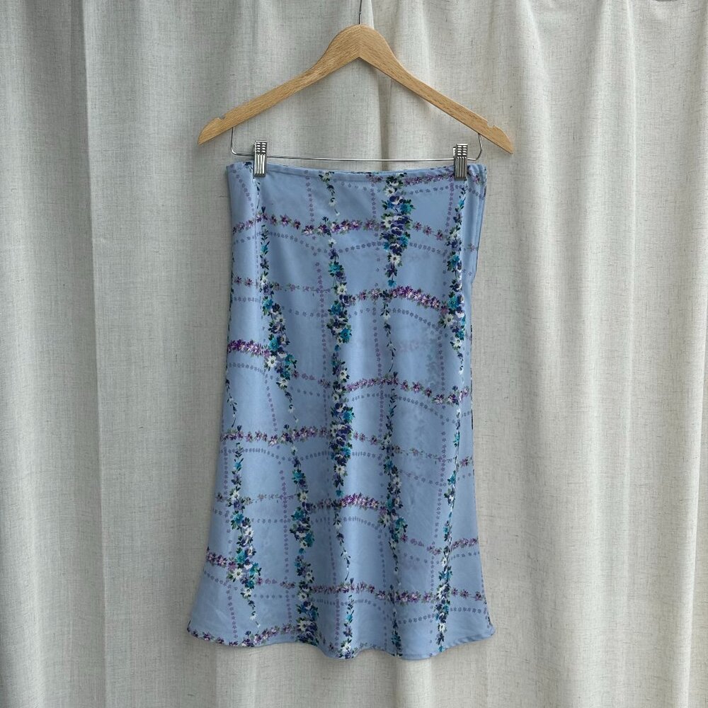 Blue Floral Midi Skirt Size Medium Slip Skirt